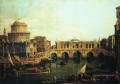 capriccio du grand canal avec un pont imaginaire du rialto et autres bâtiments Canaletto